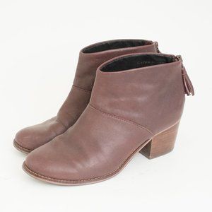 TOMS Women's Leila Bootie Oxblood Full Grain Leather Boot Sz 7.5